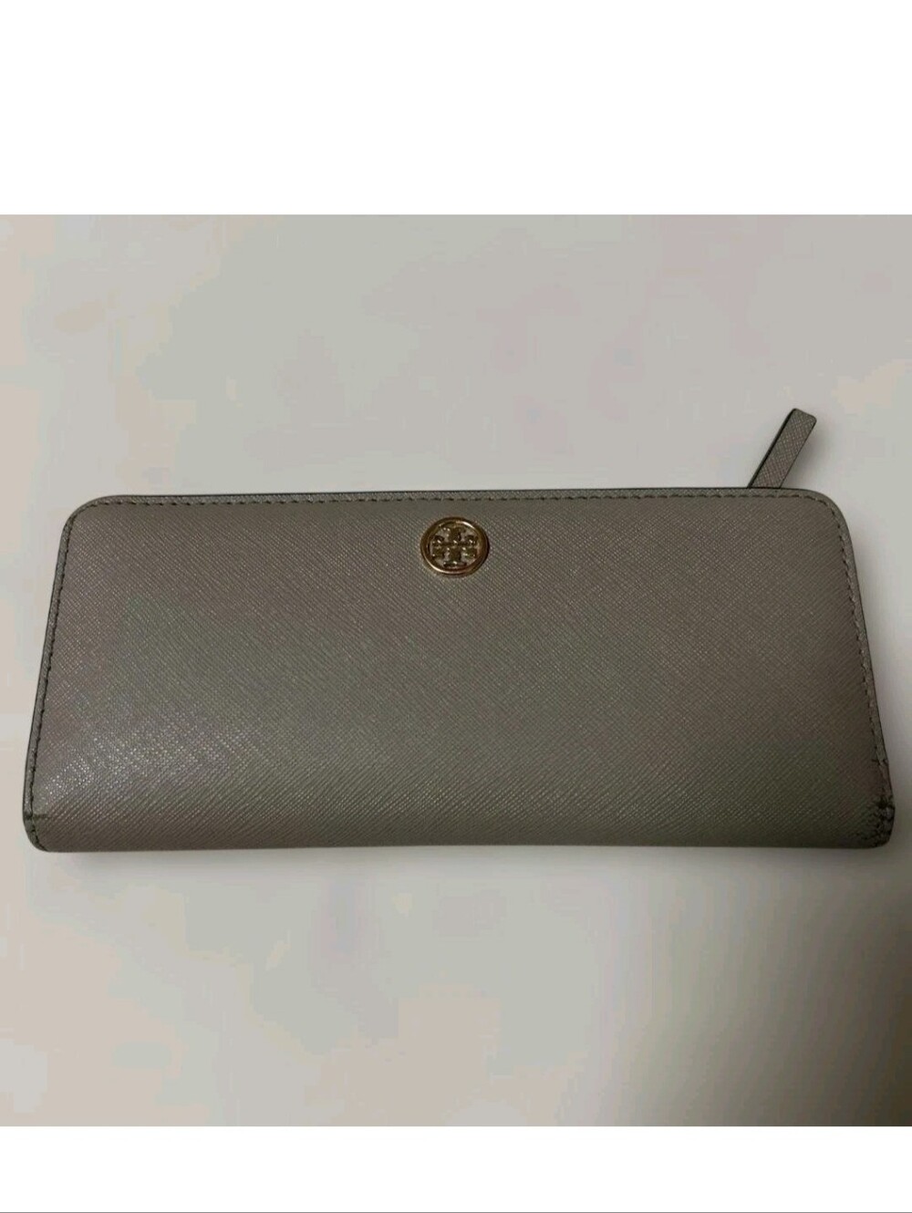 NWOT Tory Burch $175 Robinson Slim Wallet Taupe Gold Logo